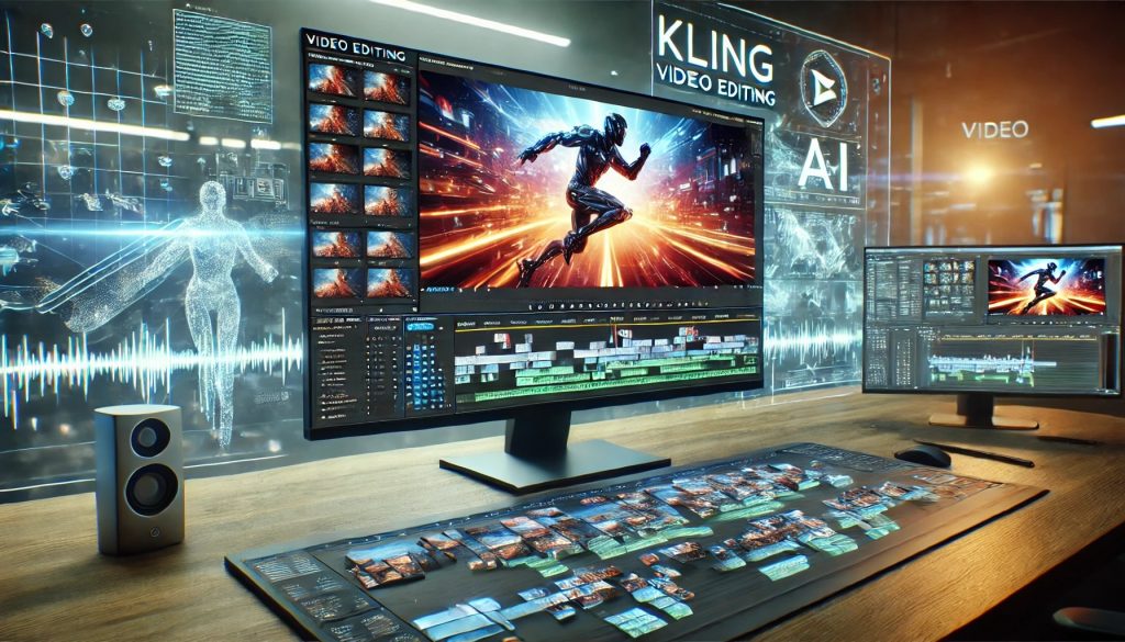 DALL·E-2024-09-22-22.13.26-A-futuristic-scene-showing-a-large-32-inch-monitor-in-a-high-tech-studio-actively-editing-a-fast-paced-cinematic-action-film.-The-video-editing-inter-1024x585 Kling 1.5: The AI Video Generator Revolution You Need to Know About