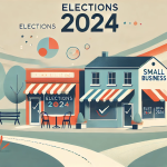Illustration of a small business owner looking optimistic with upward-trending charts, symbolizing tax savings and financial relief in 2024.