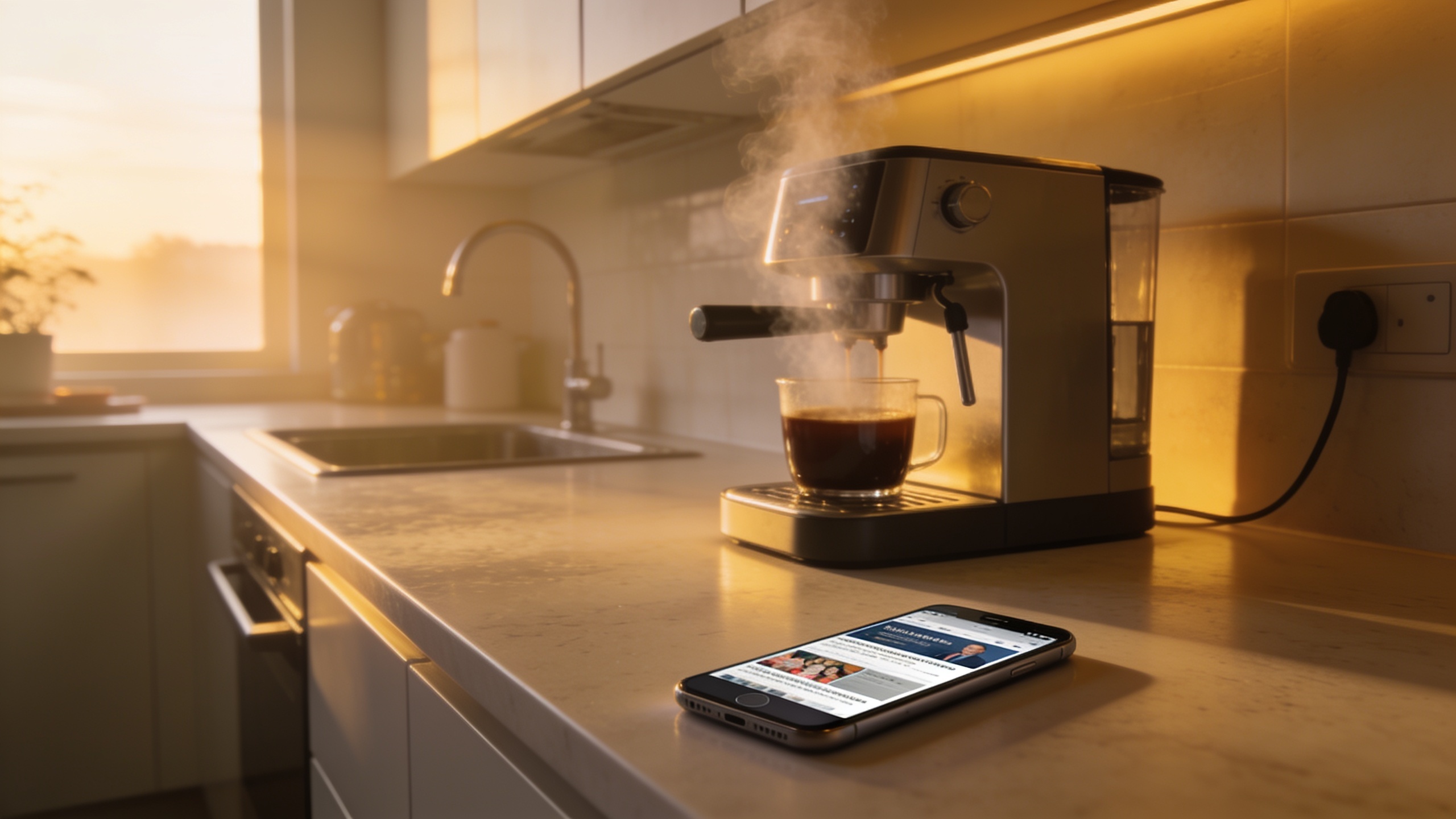 Modern minimalist kitchen at early morning